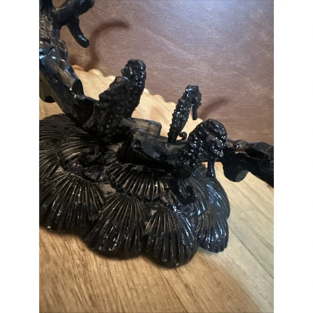 Elegant Vintage Arthur Court Mixed Metal Seahorse & Coral Black Display Stand